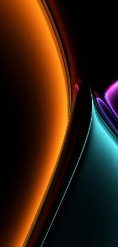 Vibrant abstract wallpaper with neon curves on a dark background.