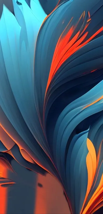 Vibrant abstract wallpaper with blue and orange swirls creating a dynamic design.