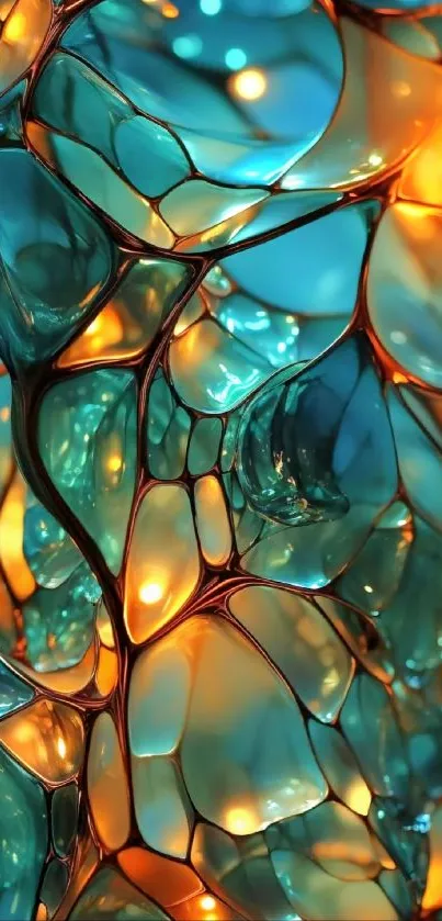 Abstract wallpaper with teal and orange colors, featuring fluid design.