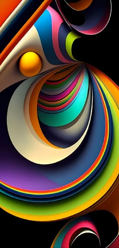 Vibrant abstract wallpaper with colorful swirls on black background.