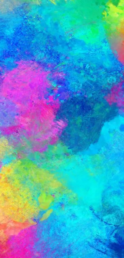 Vibrant abstract mobile wallpaper with blue, pink, and green hues.