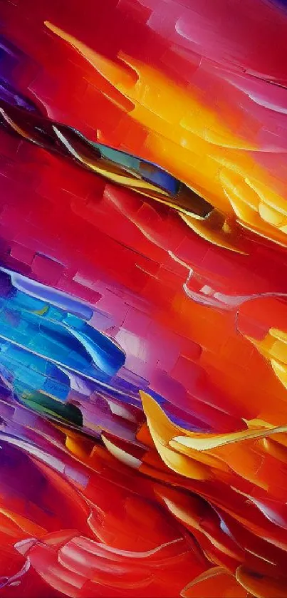 Vibrant abstract mobile wallpaper with dynamic red and blue strokes.