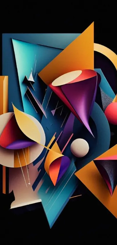 Vibrant abstract wallpaper with geometric shapes and vivid colors.