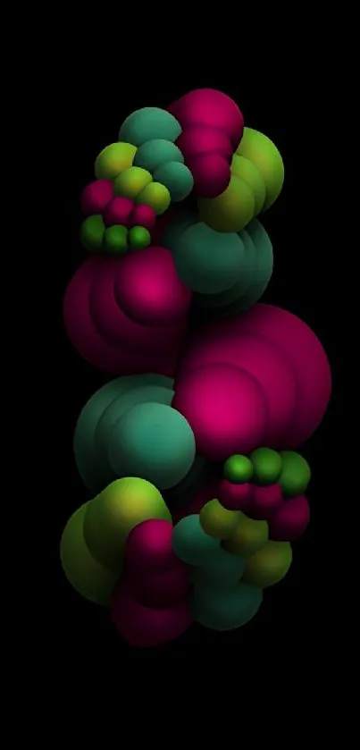 3D spheres in vibrant colors on a black background for mobile wallpaper.