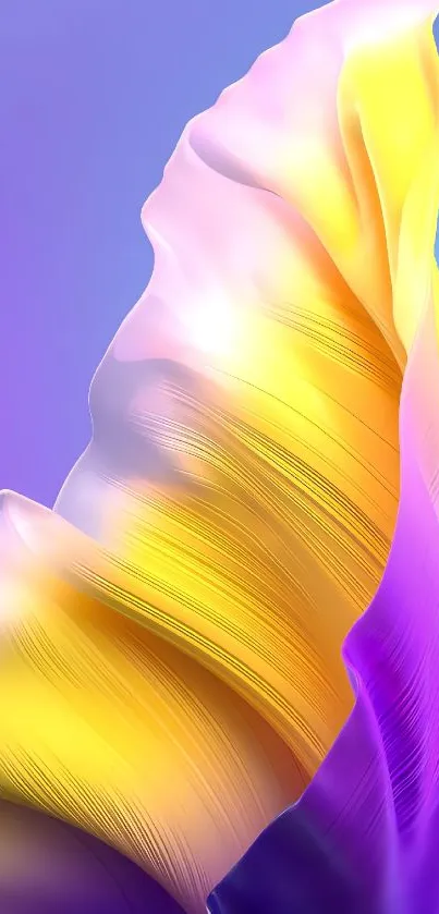 Vibrant abstract mobile wallpaper with yellow, purple, and blue hues.