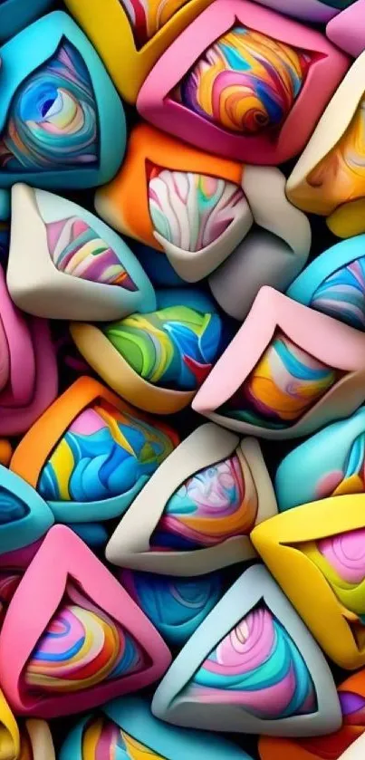 Vibrant 3D abstract shapes in multicolor design.