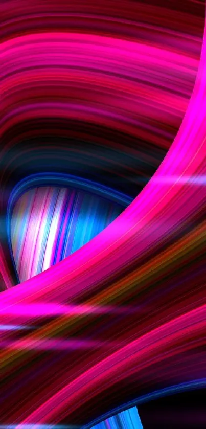 Vibrant abstract pink and blue curved wallpaper.