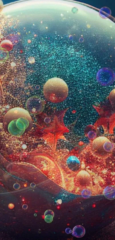 Vibrant abstract wallpaper with cosmic spheres