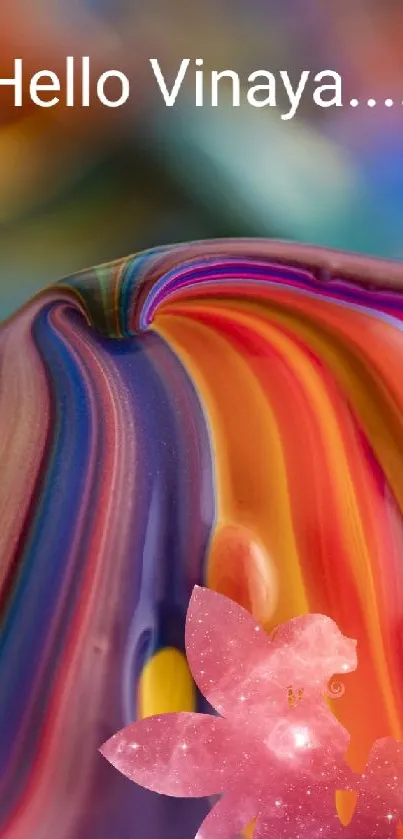Vibrant abstract mobile wallpaper with pink and multicolor waves.