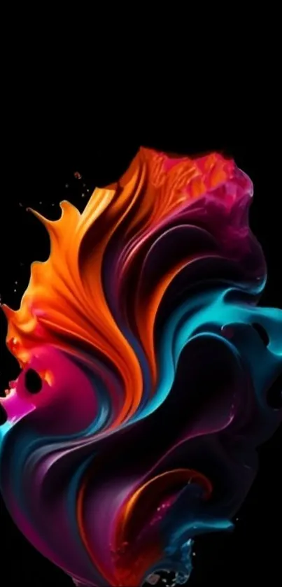 Vibrant abstract wallpaper with colorful swirling design on a black background.