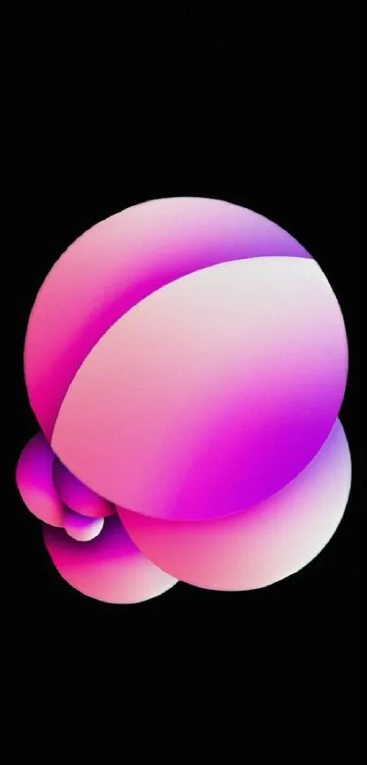 Abstract pink and purple spheres on black wallpaper.