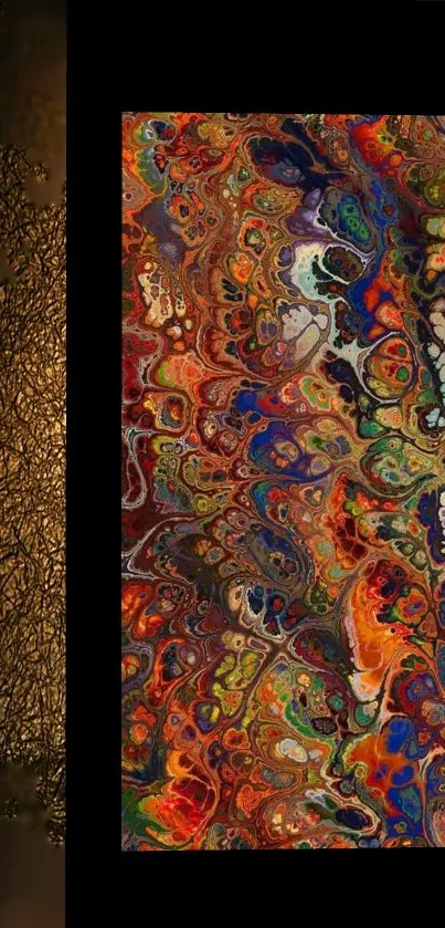 Vibrant abstract wallpaper with swirling colors and intricate textures.