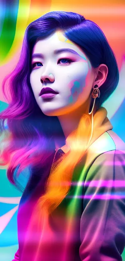 Colorful abstract art of woman with vibrant hues.