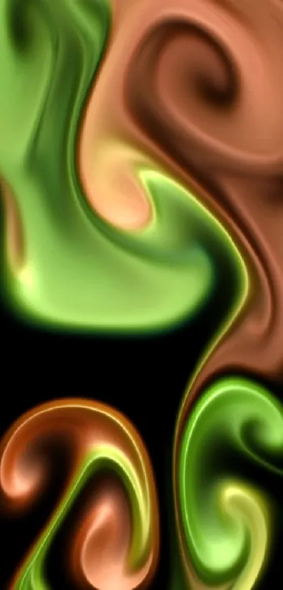 Abstract green and brown swirling mobile wallpaper.