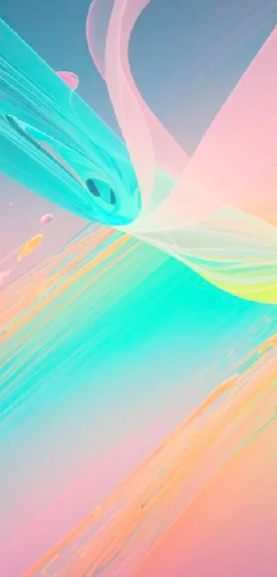 Vibrant abstract wallpaper with colorful pastel swirls and flowing lines.