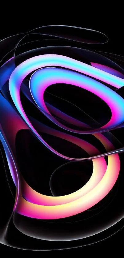 Vibrant abstract wallpaper with neon fluid shapes on a black background.