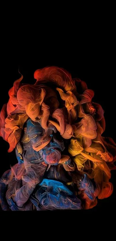 Abstract swirling colors on a black background for mobile wallpaper.