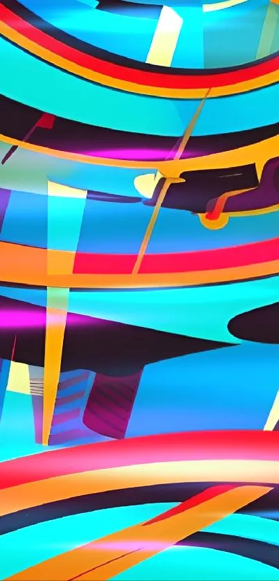 Vibrant abstract mobile wallpaper with turquoise and orange geometric shapes.