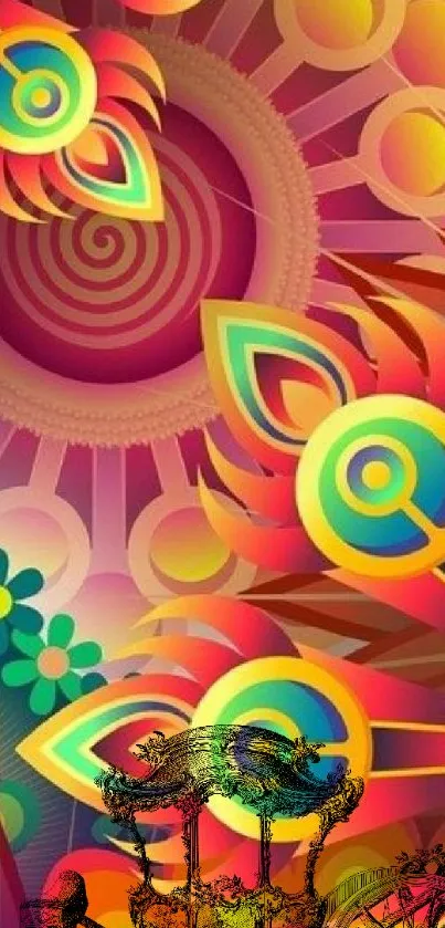 Vibrant abstract wallpaper with swirling colorful patterns.