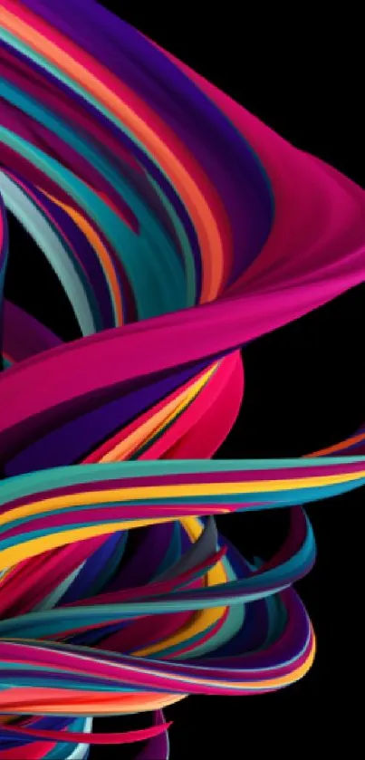 Vibrant abstract ribbons on a mobile wallpaper.