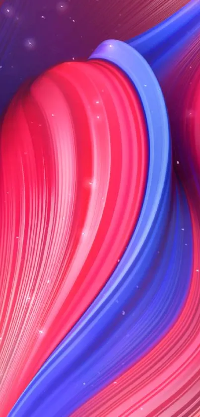 Vibrant abstract wallpaper with red and blue dynamic waves for mobile phones.