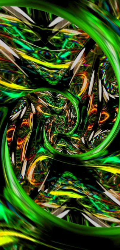 Vibrant green abstract wallpaper with swirling patterns.