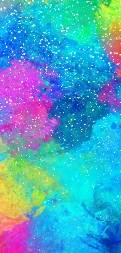 Vibrant abstract wallpaper with blue, pink, and green colors.