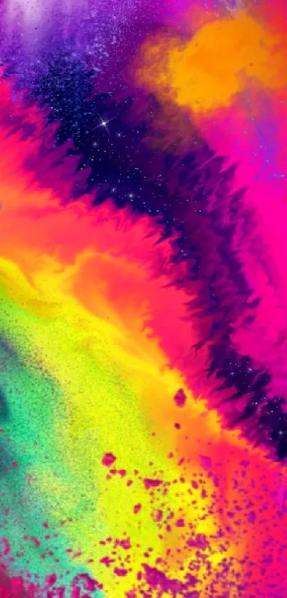 Vibrant abstract mobile wallpaper with pink, yellow, and green colors.
