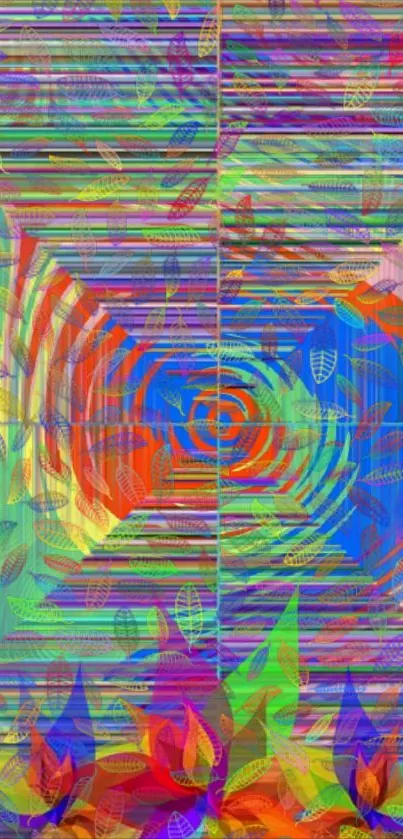 Vibrant abstract art with symmetrical patterns and bright colors.