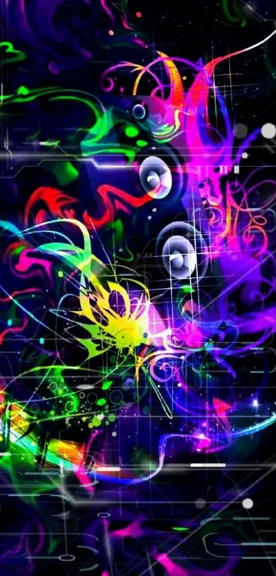 Vibrant abstract mobile wallpaper with neon colors.