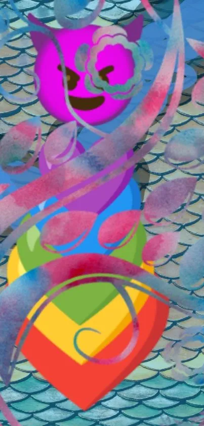 Vibrant, colorful abstract wallpaper design with playful elements.