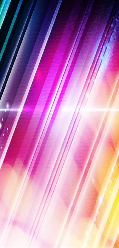 Vibrant abstract mobile wallpaper with colorful diagonal stripes and luminous effect.