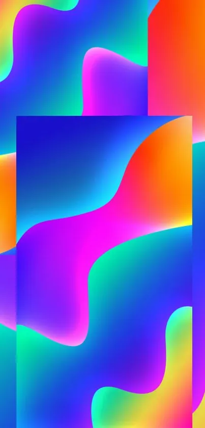 Vibrant abstract wallpaper with colorful gradients in blue, orange, and pink.