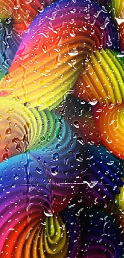 Vibrant swirling rainbow abstract mobile phone wallpaper design.