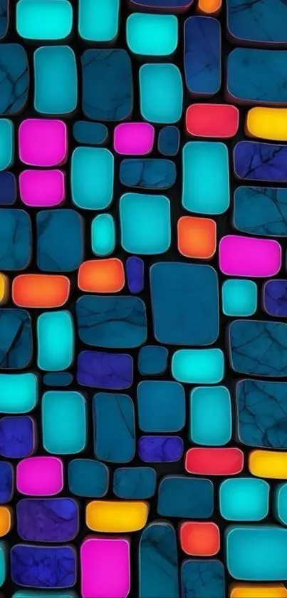 Colorful abstract mosaic wallpaper with vibrant geometric shapes.