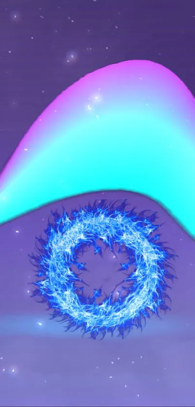 Vibrant abstract neon wallpaper with colorful gradient and blue circle.