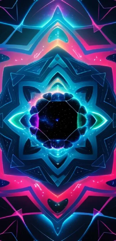Abstract neon wallpaper with vibrant geometric patterns.