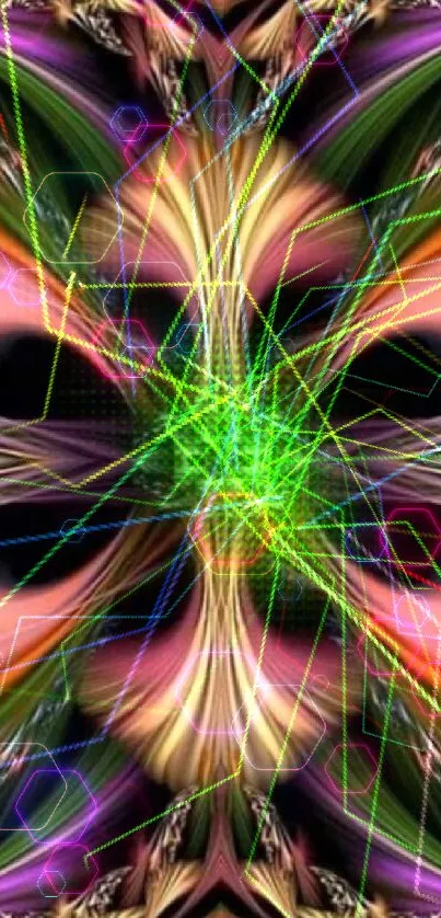 Vibrant abstract neon art with geometric patterns.