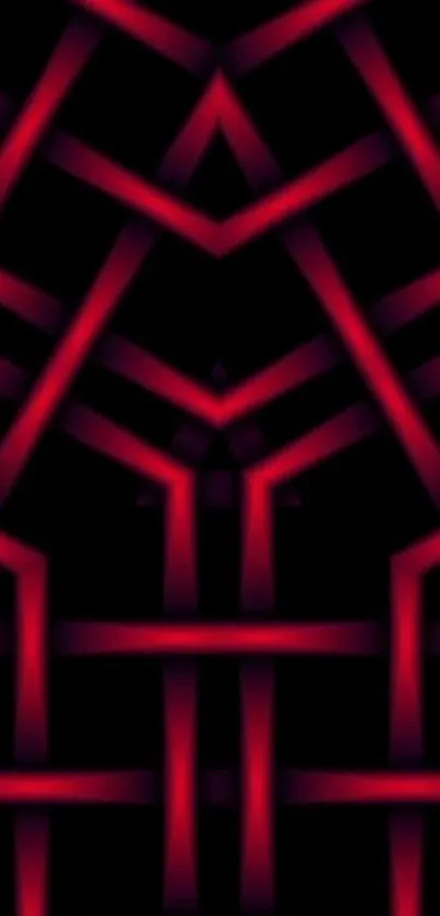Abstract neon geometric wallpaper with vibrant red lines.