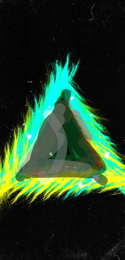 Vibrant neon green triangle abstract art on black background.