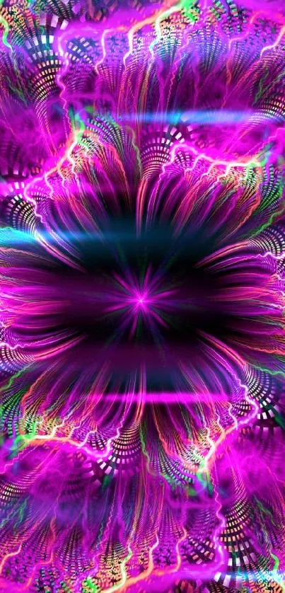 Vibrant abstract neon fractal wallpaper in purple hues.