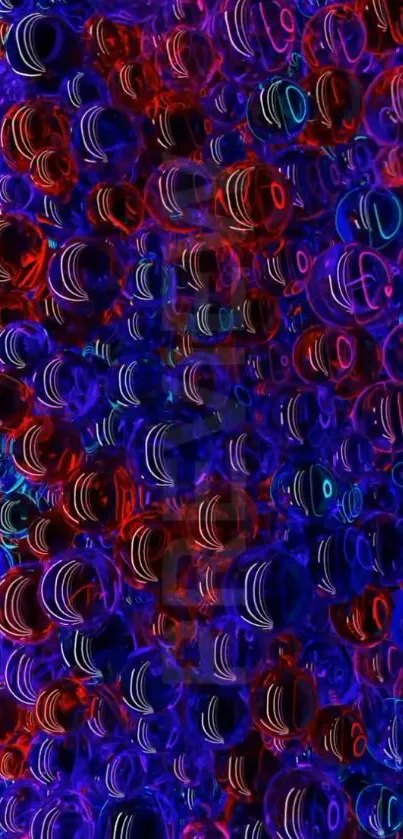 Vibrant abstract neon spheres in blue and red hues.