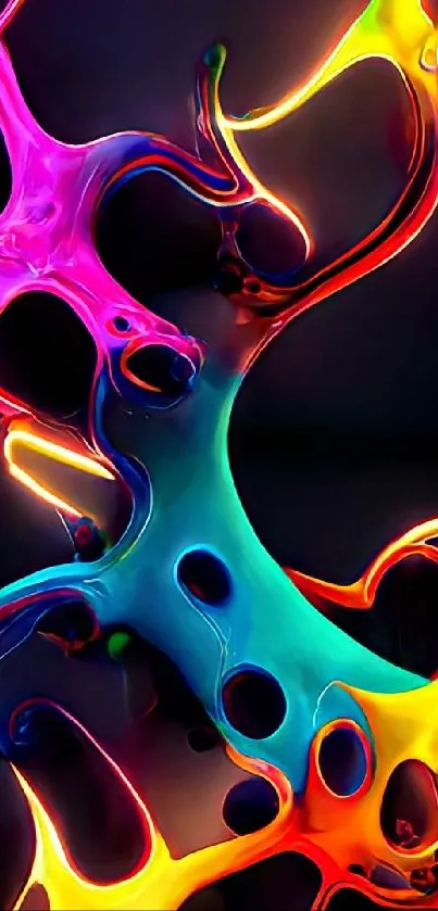 Vibrant neon abstract wallpaper with dynamic, fluid shapes and bold colors.