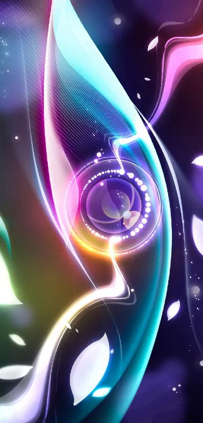 Vibrant abstract neon wallpaper with swirling lights.