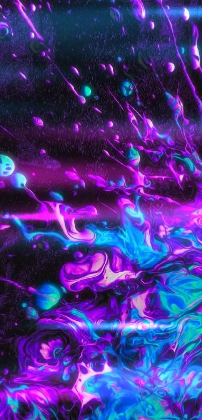 Abstract vibrant neon wallpaper with purple and blue splashes.