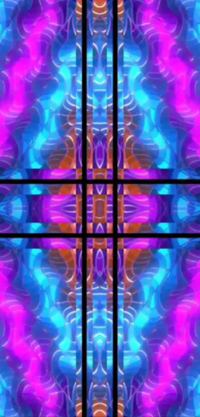 Colorful abstract neon wallpaper with blue and pink patterns.