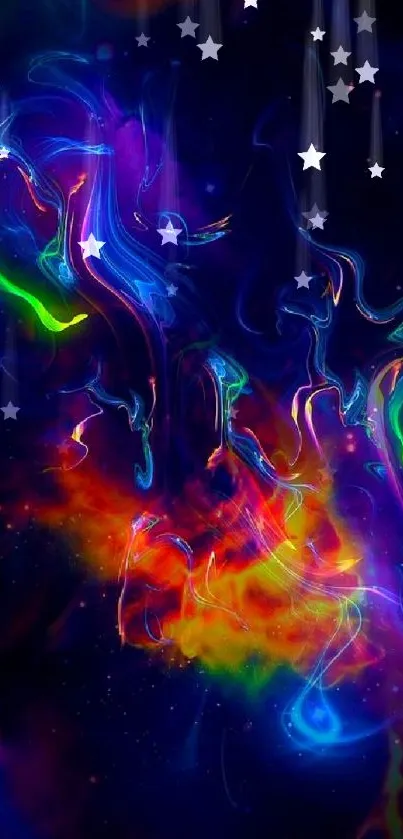Vibrant abstract neon wallpaper with cosmic swirls.