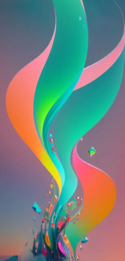 Vibrant abstract wallpaper with fluid neon waves on a gradient background.