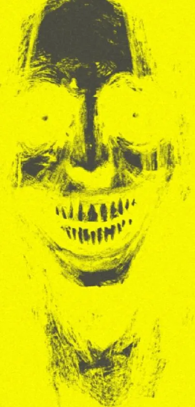 Vivid abstract yellow and black artwork with an eerie face.