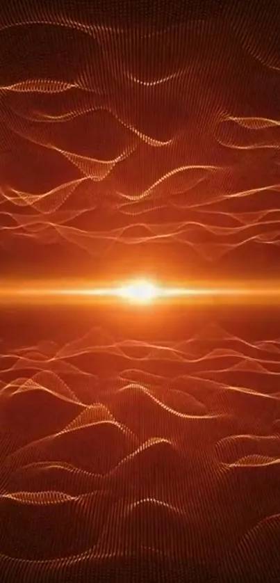 Abstract orange wallpaper with glowing light and dynamic waves.